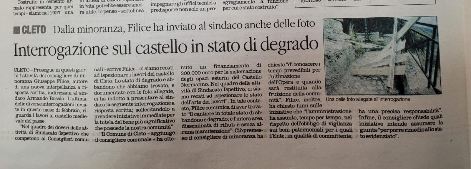 Al Sindaco di Cleto, Armando Bossio, dico: BASTA CON FESTE E FESTICCIOLE! COMINCIA A PENSARE ALLE COSE IMPORTANTI!